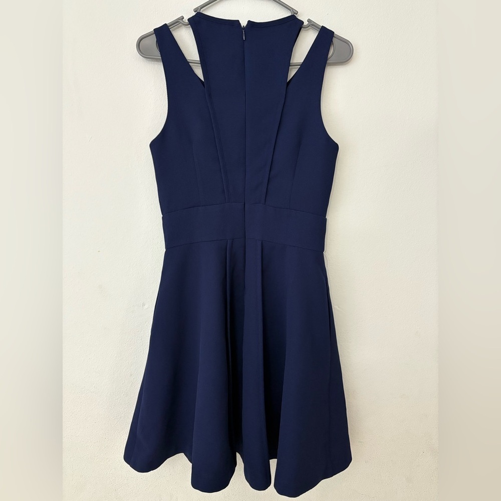 AX Armani Exchange Size 4 Navy Blue Textured  Open Shoulder Fit & Flare Dress